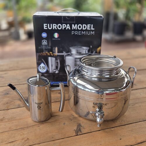 Olijfolievat 5 liter Sansone + Olijfolie schenkkan 500 ml RVS in cadeauverpakking